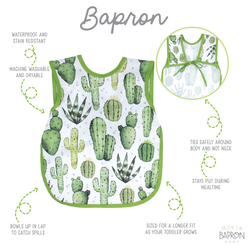 BapronBaby Desert Cactus Bapron - No Neck Tie Safer Bib for Baby & Toddler - Soft Waterproof Stain Resistant - Machine Washable - Sz Baby/Toddler 6m-3T - Image 2